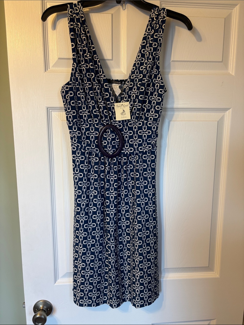 Star Vixen Navy & White Chain Print Sleeveless Dress NWT
